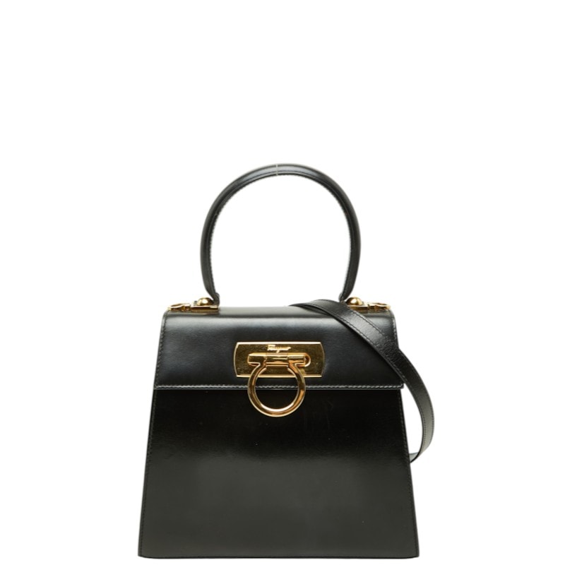 サルヴァトーレフェラガモ ガンチーニ ハンドバッグ ショルダーバッグ 2WAY BX-212193 ブラック レザー レディース Salvatore Ferragamo 【中古】