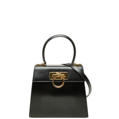 サルヴァトーレフェラガモ ガンチーニ ハンドバッグ ショルダーバッグ 2WAY BX-212193 ブラック レザー レディース Salvatore Ferragamo 【中古】