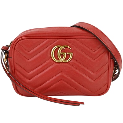 GUCCI グッチ GGマーモント キルティング ミニバッグ チェーンショルダー ショルダーバッグ 448065 レザー レッド ゴールド レディース【中古】