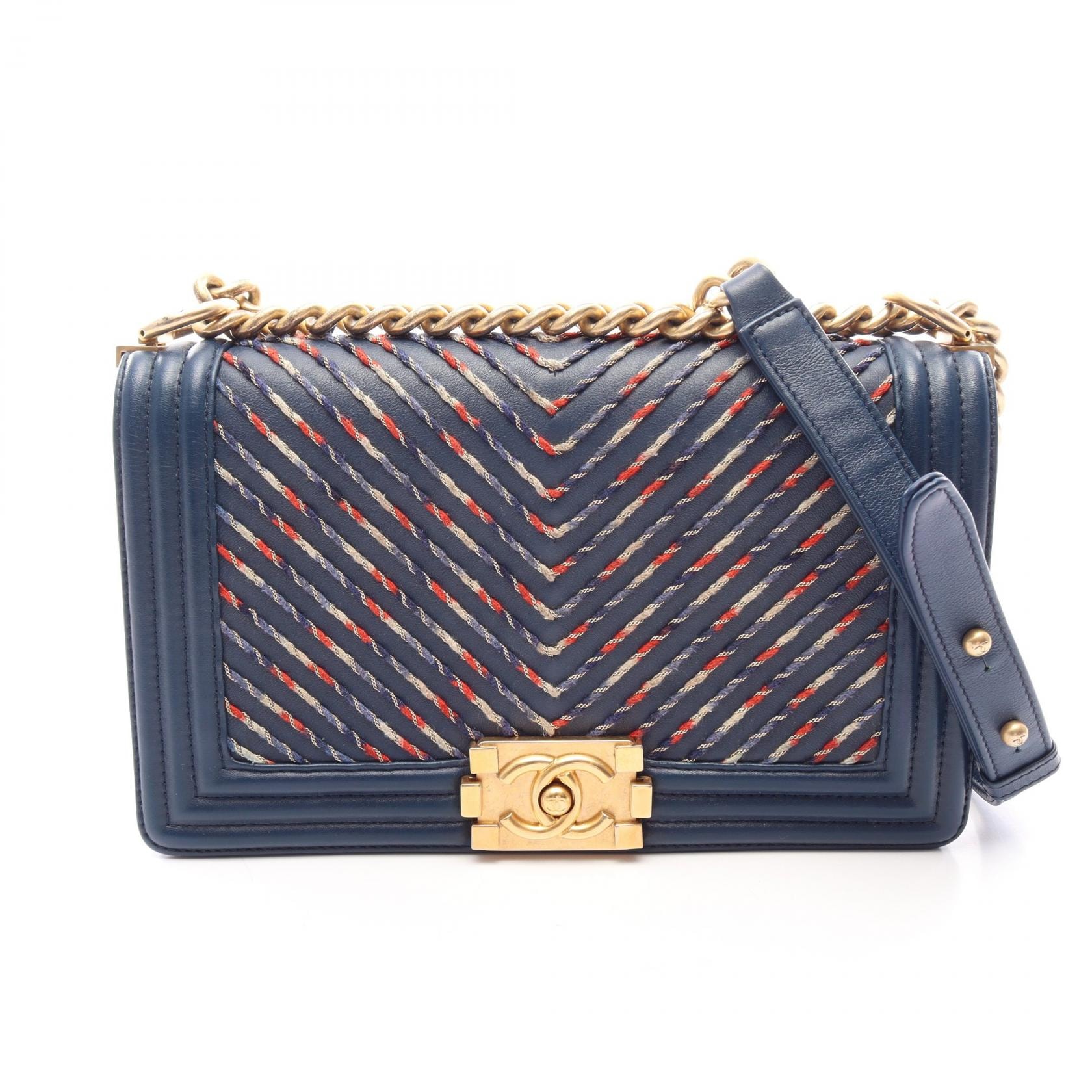 シャネル CHANEL ボーイシャネル シェブロン Vステッチ ショルダーバッグ バッグ レザー レディース ブルー系 / マルチカラー 【中古】