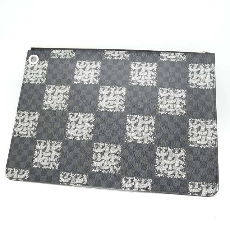 LOUIS VUITTON(ルイヴィトン)ポシェット・ジュール GM ダミエ・グラフィット ネメス クラッチバッグ セカンドバッグ ロープモチーフ ブラック シルバー金具 メンズ N61231【中古】