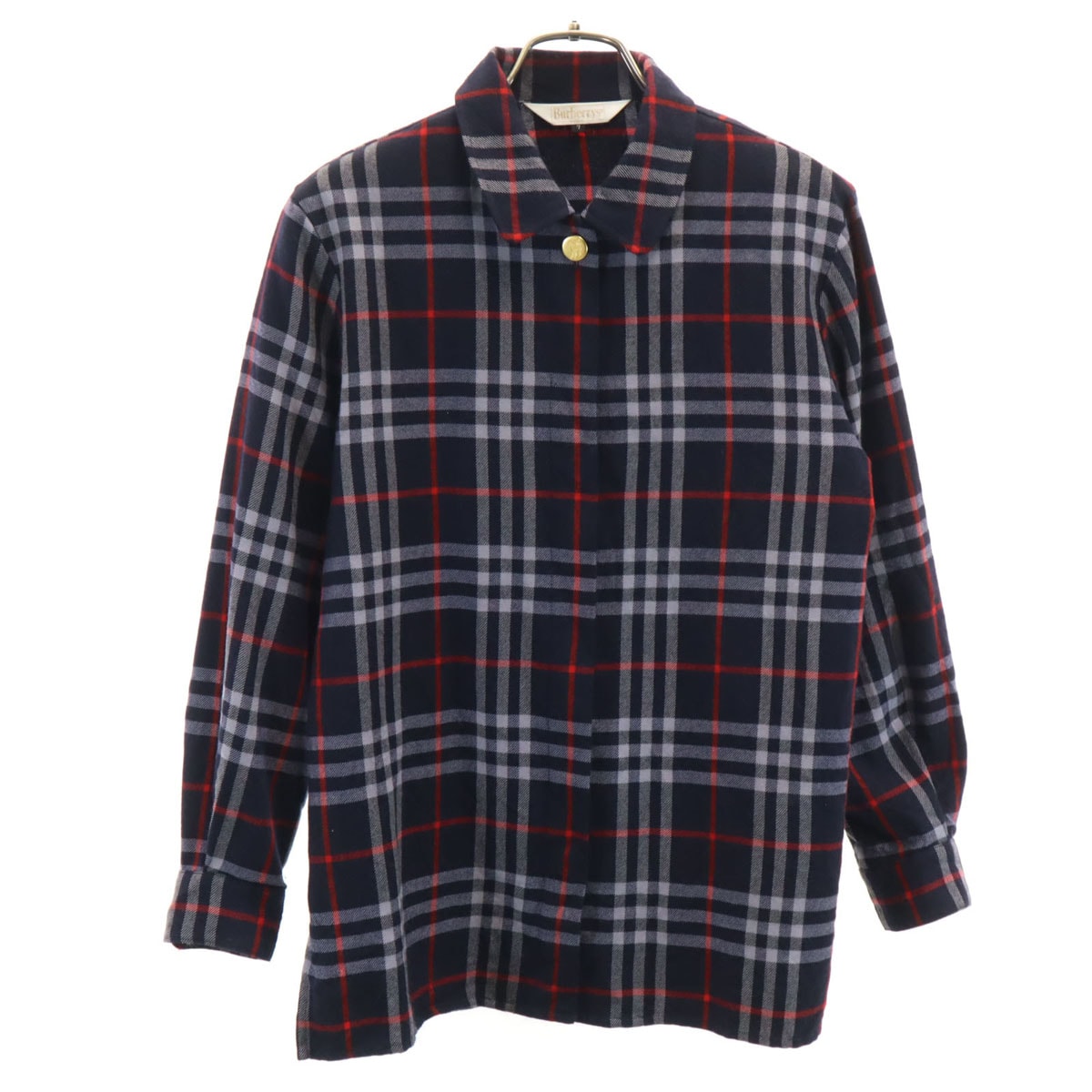 Burberrys バーバリーズ 90s オールド チェック柄 長袖 ウールシャツ 7 ネイビー