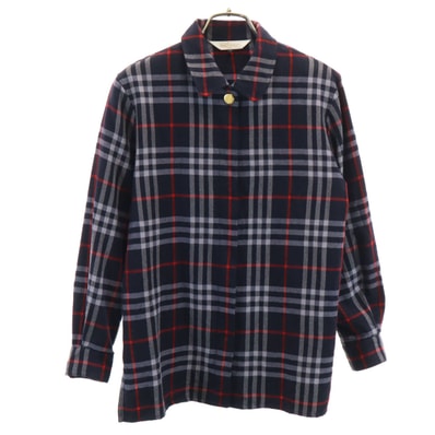 Burberrys バーバリーズ 90s オールド チェック柄 長袖 ウールシャツ 7 ネイビー