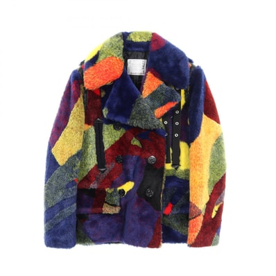 sacai KAWS Jacquard Faux Fur Coat "Multi"