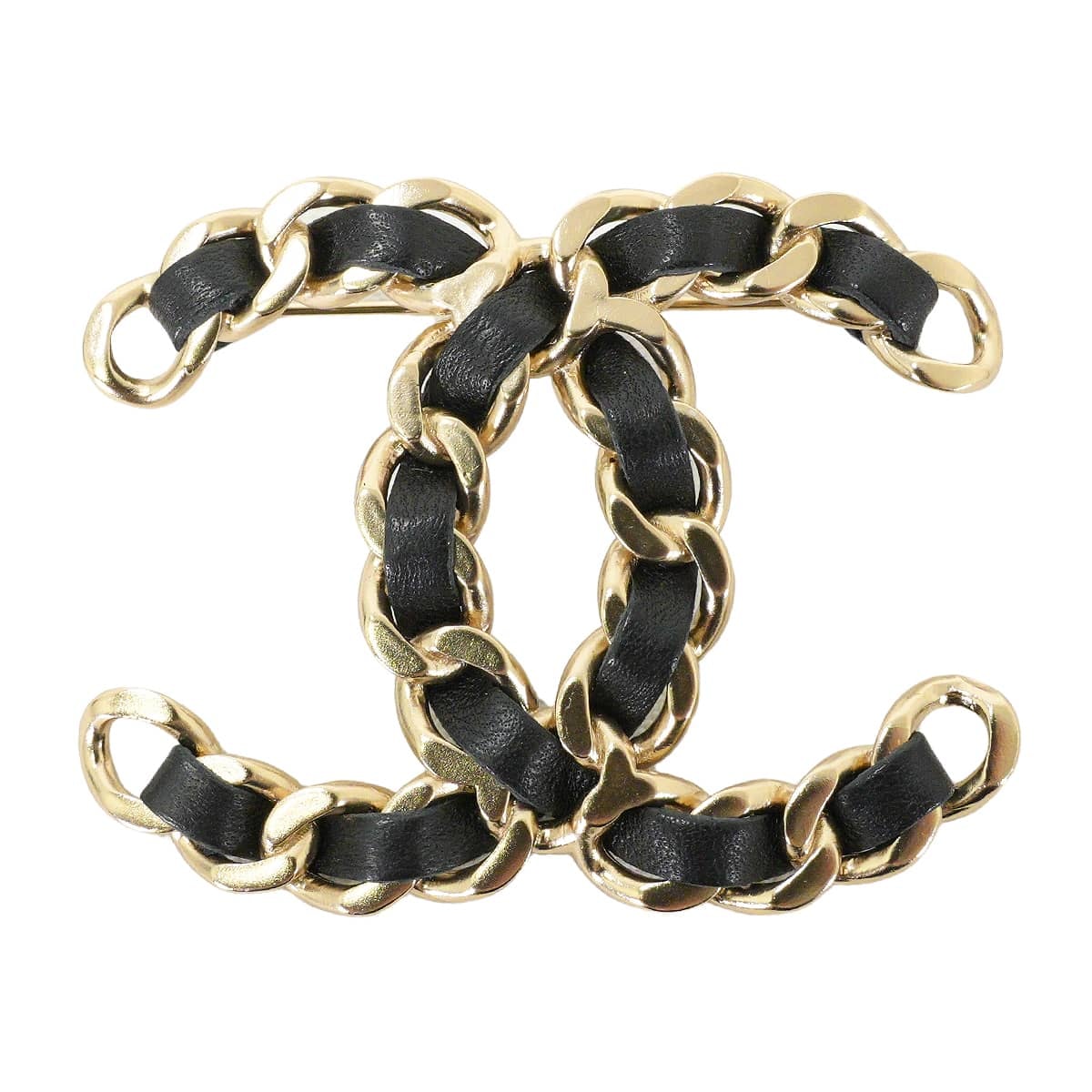 【渋谷並木橋店】B19V CHANEL シャネル ブローチ ビッグ ココマーク チェーン 黒 (ブラック) レザー ゴールド金具 ABH134 新品未使用