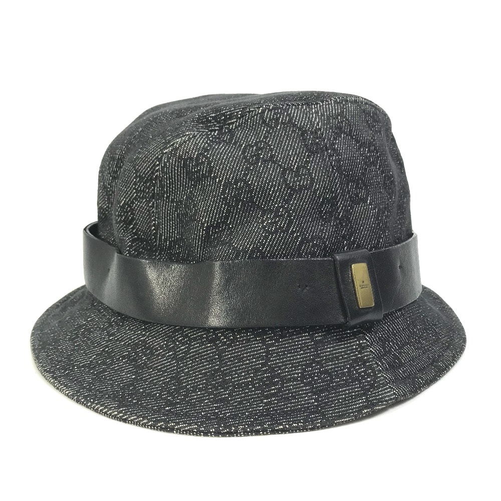 グッチ GUCCI デニム GG 帽子 バケット ハット GGキャンバス ブラック×グレー