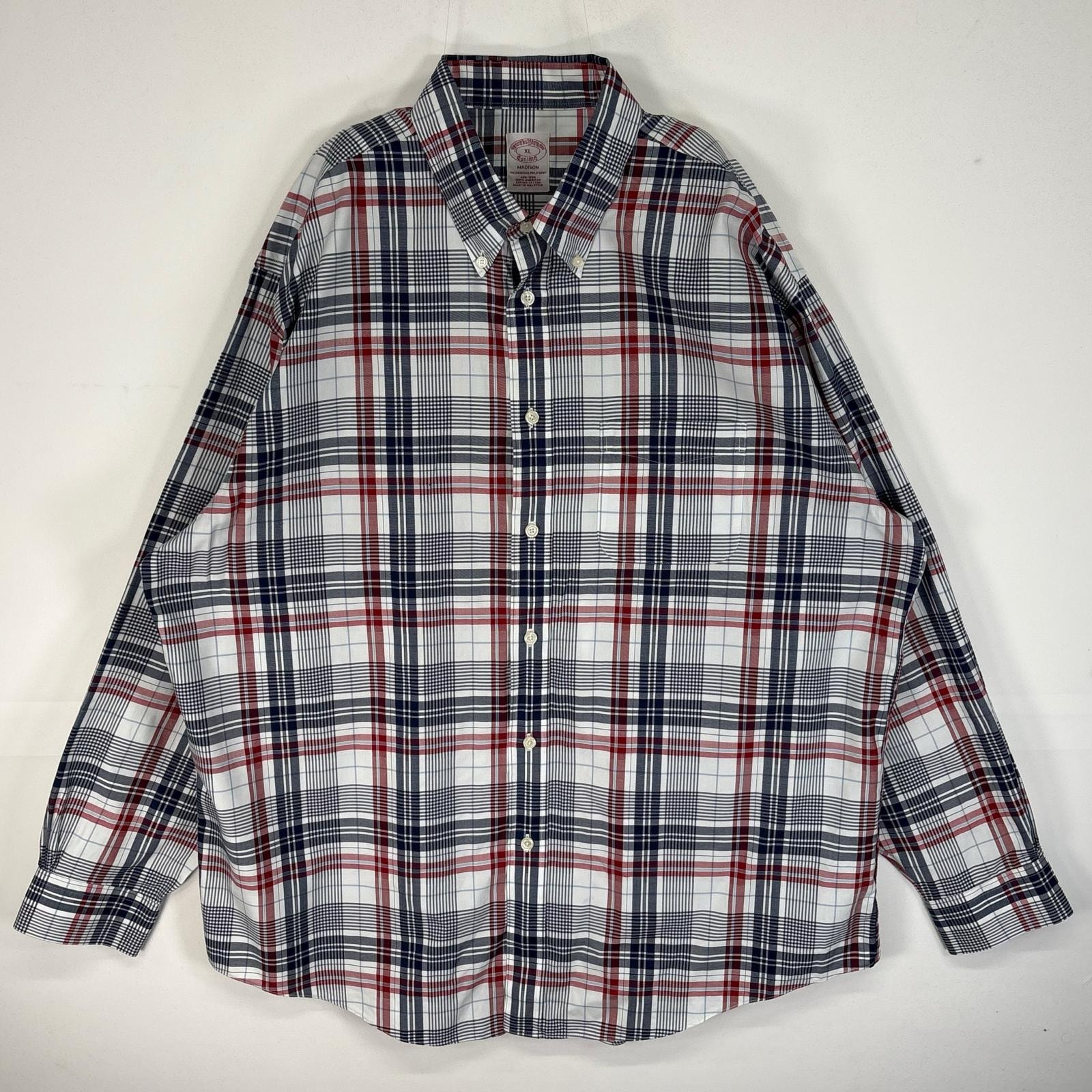 古着 ブルックスブラザーズ Brooks Brothers 長袖シャツ チェック MADISON ボタンダウン XL  ネイビー系 マルチカラー メンズ