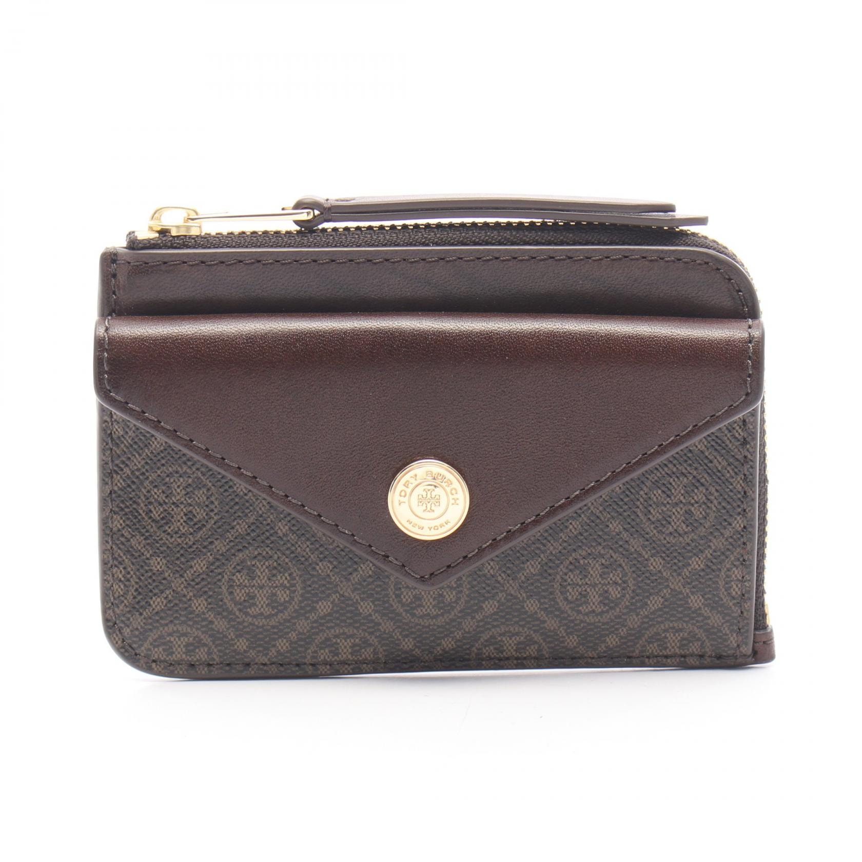 トリーバーチ Tory Burch Tモノグラム ジップカードケース キーリング付き コインケース 財布 PVCコーティングキャンバス レザー レディース ブラウン系 165036200 【新品】