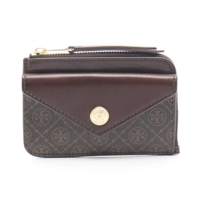 トリーバーチ Tory Burch Tモノグラム ジップカードケース キーリング付き コインケース 財布 PVCコーティングキャンバス レザー レディース ブラウン系 165036200 【新品】
