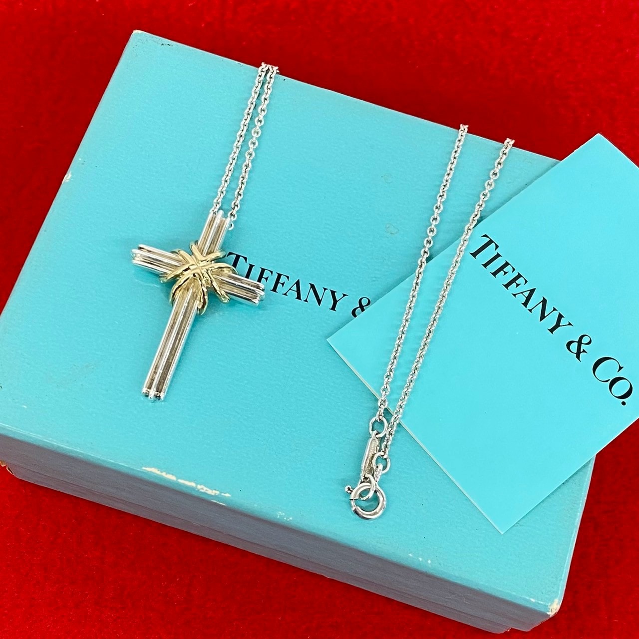 TIFFANY&Co. ティファニー シグネチャー クロス ネックレス シルバー925 K18イエローゴールド ネックレス シルバー
 31398