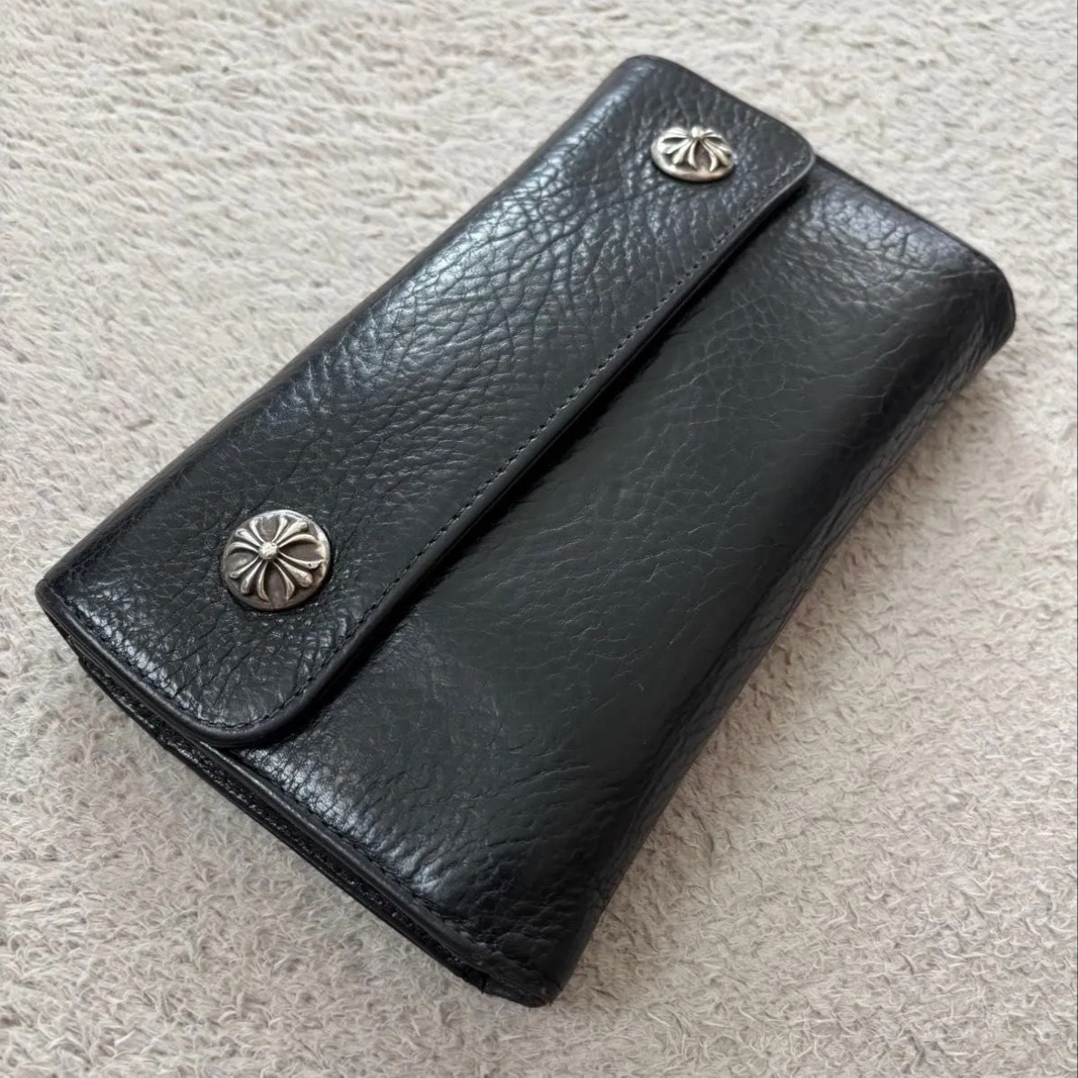 CHROME HEARTS 長財布 ウェーブ クロスボールボタン ブラック クロムハーツ ウォレット 財布