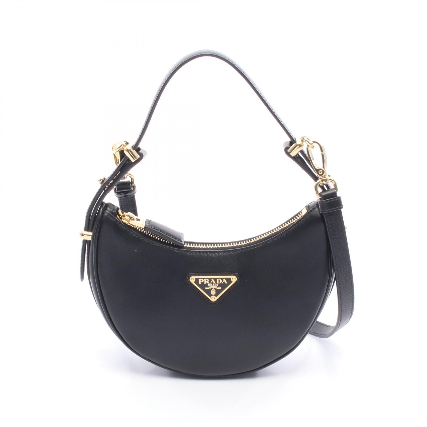 プラダ PRADA SOFT CALF アーケ 2WAY ハンドバッグ バッグ レザー レディース ブラック系 1BC194 【中古】