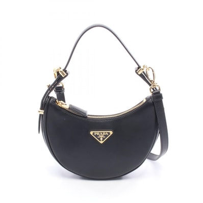 プラダ PRADA SOFT CALF アーケ 2WAY ハンドバッグ バッグ レザー レディース ブラック系 1BC194 【中古】