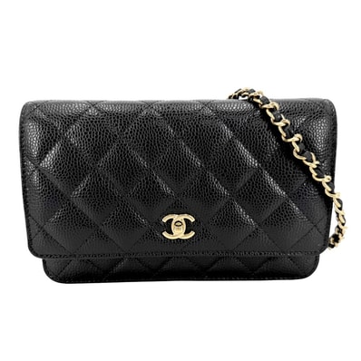 CHANEL シャネル チェーンウォレット マトラッセ ココマーク ショルダーバッグ ターンロック 肩掛け 斜め掛け キャビアスキン ブラック 黒 シルバー金具 レディース 美品【中古品】