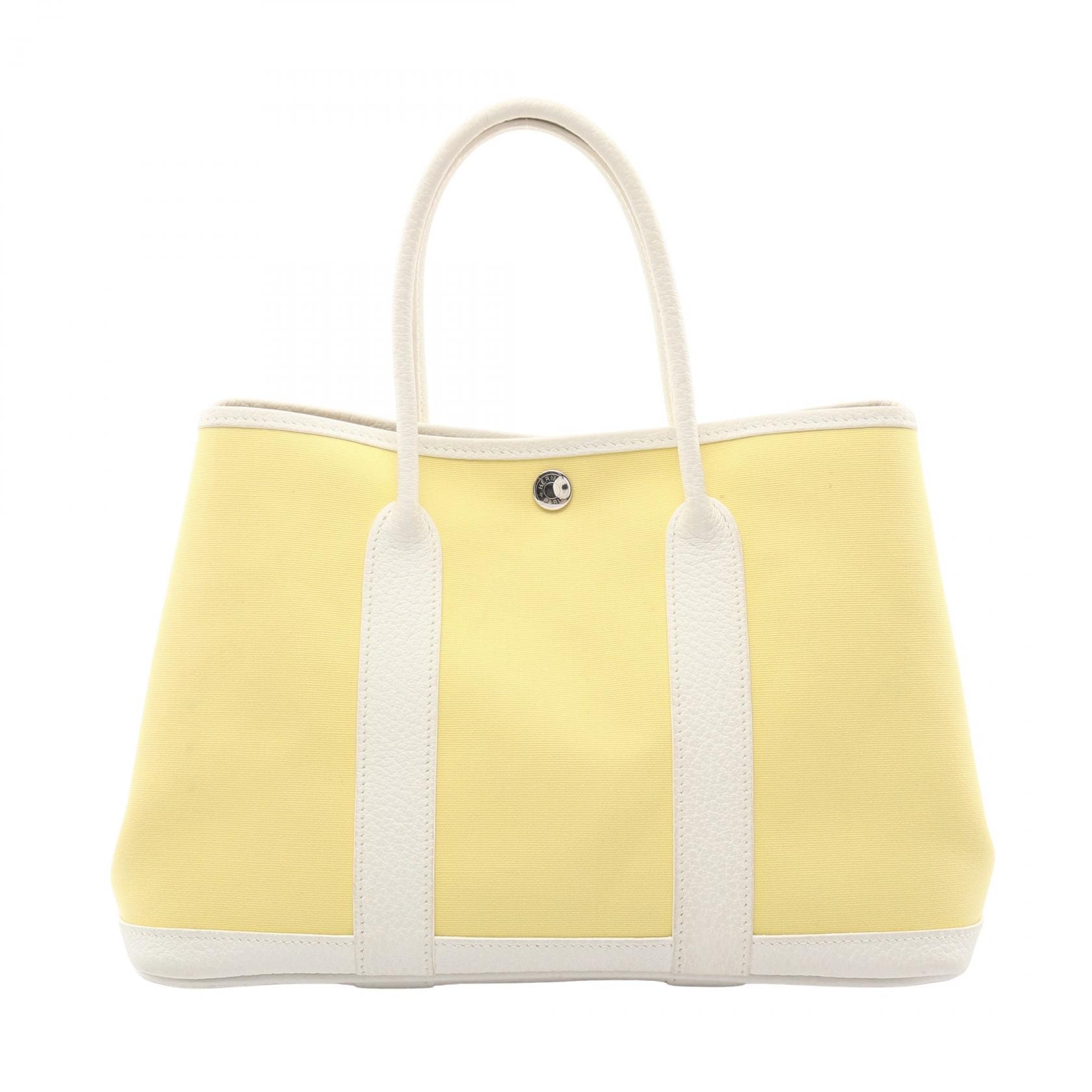 エルメス HERMES ガーデンパーティTPM トートバッグ バッグ キャンバス トワルオフィシエ / ネゴンダ トワルオフィシエ スフレ □R刻印(2014年製造) レディース イエロー系 / ホワイト系 【中古】