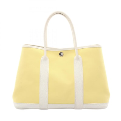エルメス HERMES ガーデンパーティTPM トートバッグ バッグ キャンバス トワルオフィシエ / ネゴンダ トワルオフィシエ スフレ □R刻印(2014年製造) レディース イエロー系 / ホワイト系 【中古】