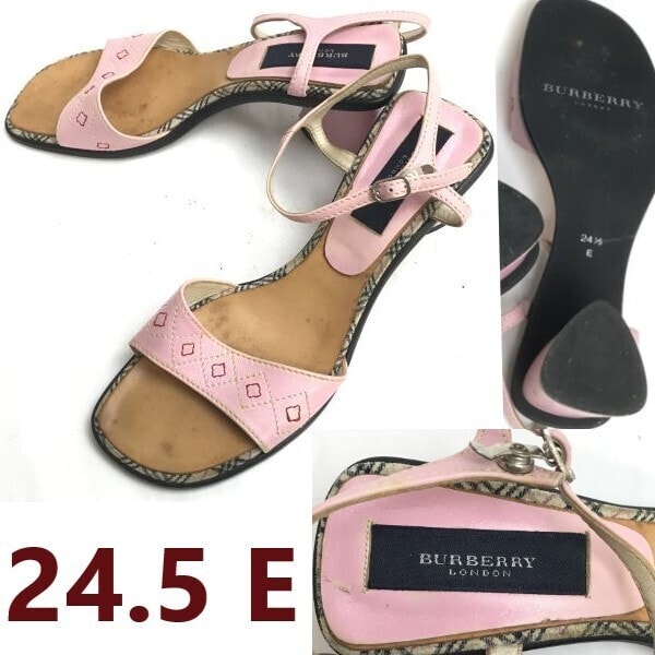 三陽商会★BURBERRY LONDON/バーバリー★レザーサンダル/ヒール【24.5E/pink/ピンク】オープントゥ/pumps/Shoes/high heels◆UQ-658