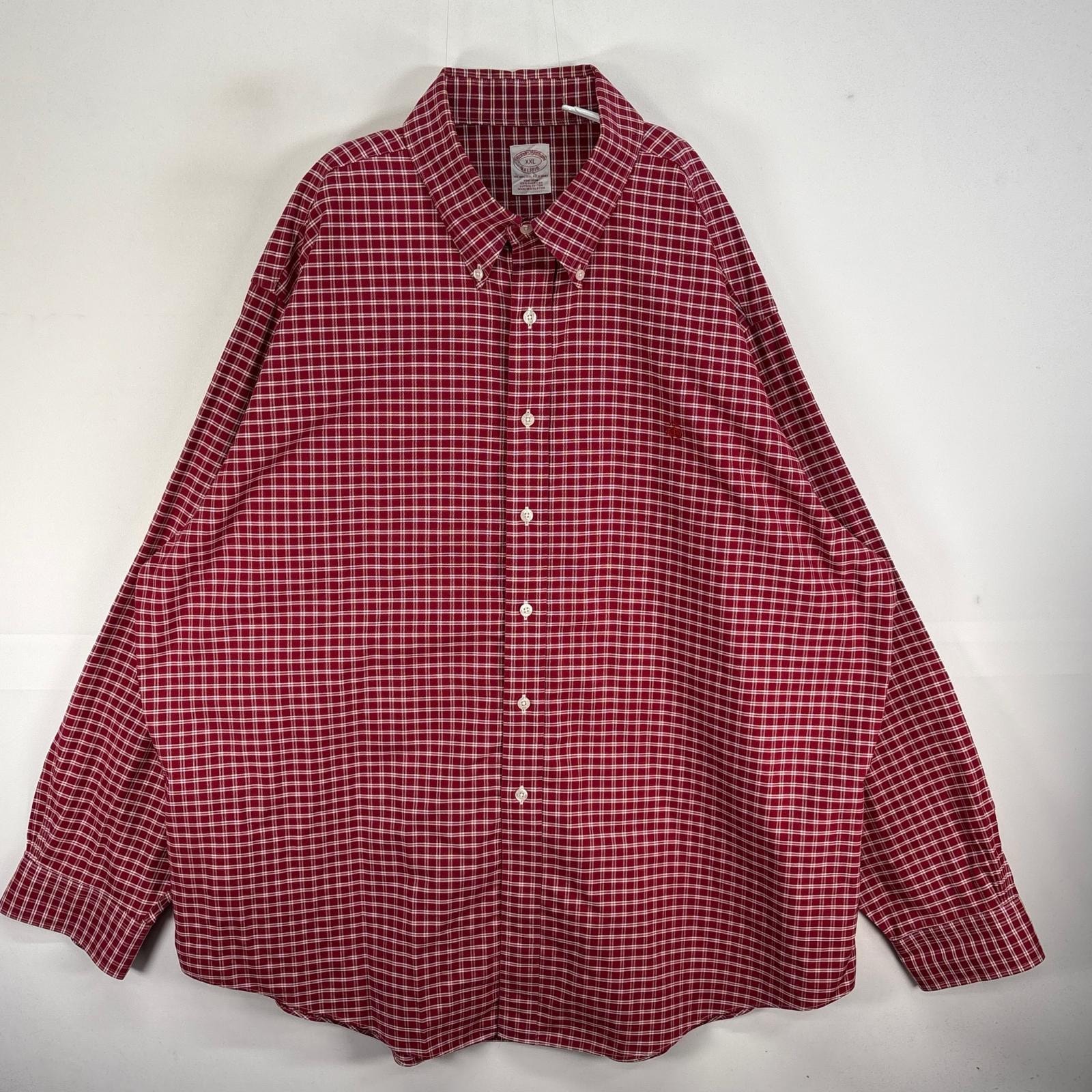 古着 ブルックスブラザーズ Brooks Brothers 長袖シャツ ロゴ 刺繍 ボタンダウン 2XL レッド系 チェック メンズ