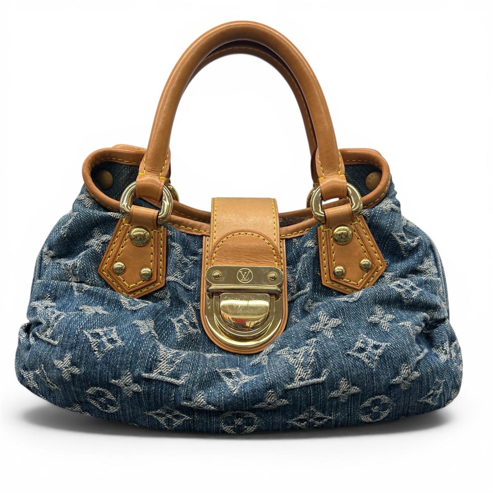 LOUIS VUITTON 美品 ルイヴィトン プリーティ モノグラムデニム ハンドバッグ ミニバッグ M95020 デニム レザー VI0016 ブルー Y2K ヴィンテージ LV ヴィトン ABランク 中古 鑑定済 ヴィトンバッグ