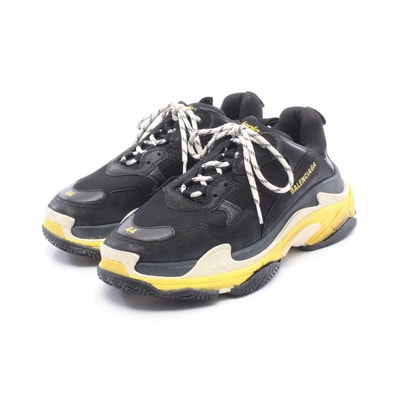 バレンシアガ BALENCIAGA TRIPLE S トリプルエス ユーズド加工 スニーカー 靴 レザー ファブリック メンズ ブラック系 / ホワイト系 / イエロー系 534162 【中古】