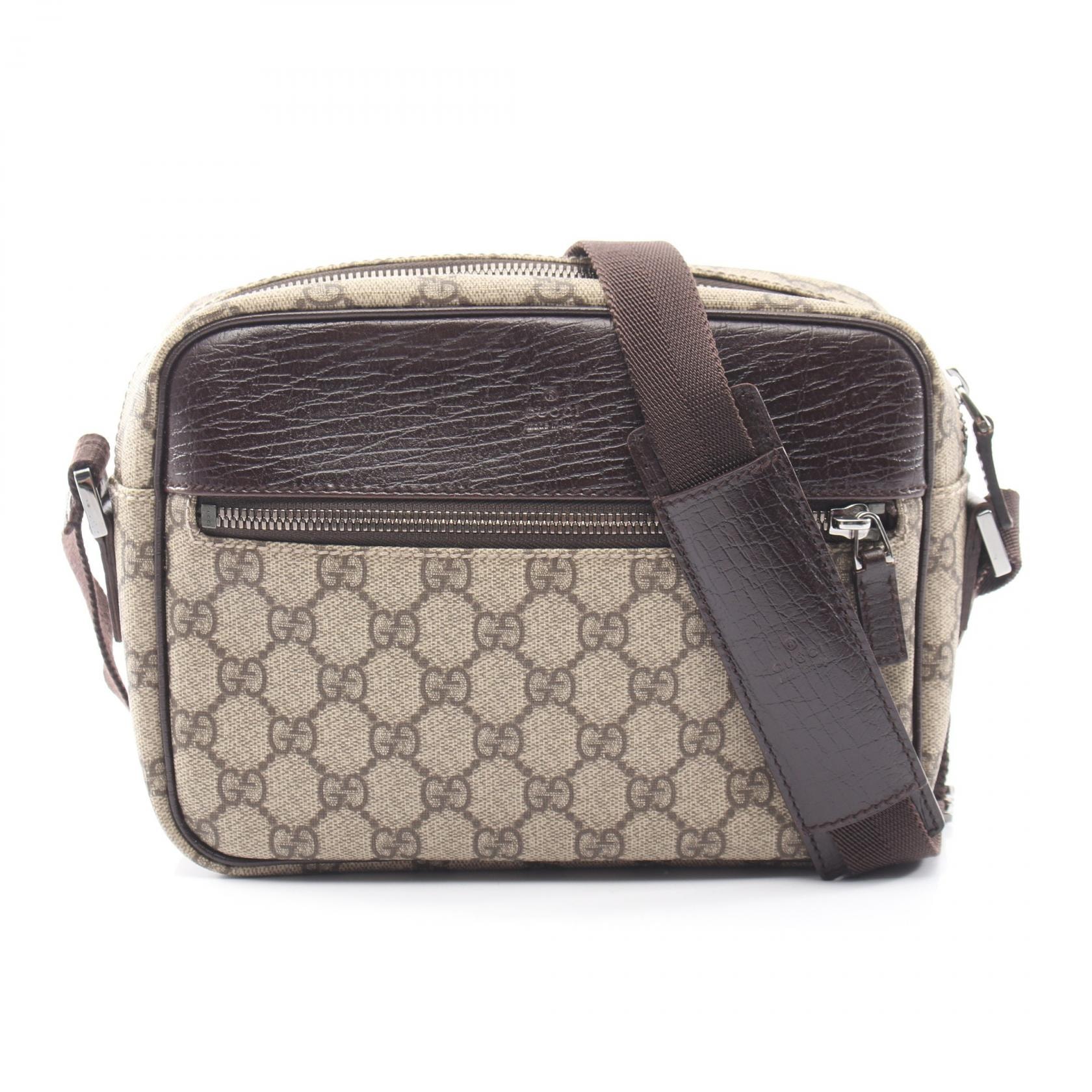 グッチ GUCCI GGプラス ショルダーバッグ バッグ PVCコーティングキャンバス レザー レディース ベージュ系 / ブラウン系 114291 【中古】