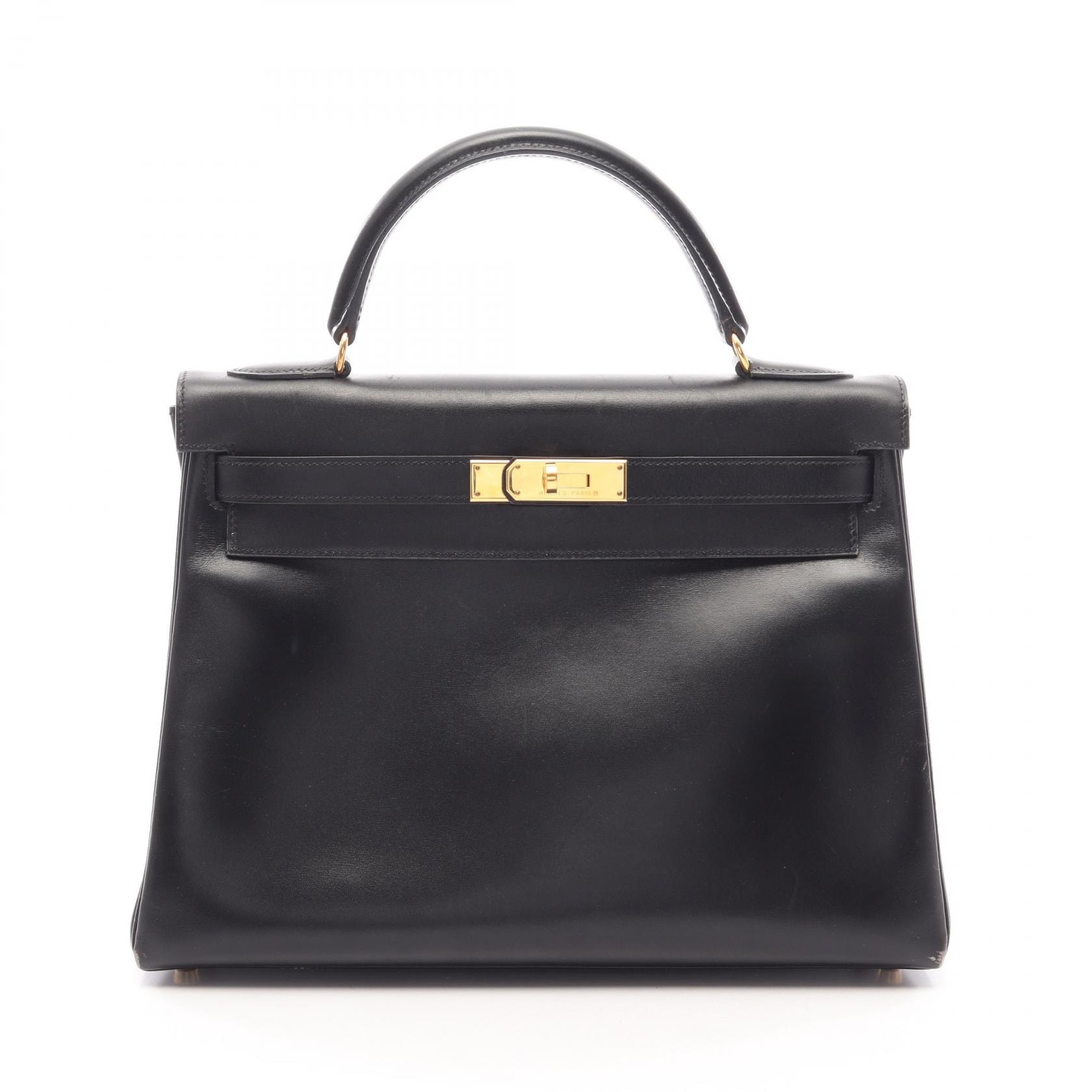 エルメス HERMES ケリー32 2WAY 内縫い ハンドバッグ バッグ カーフ(牛革) ボックスカーフ □A刻印(1997年製造) レディース ブラック系 001865CC 【中古】