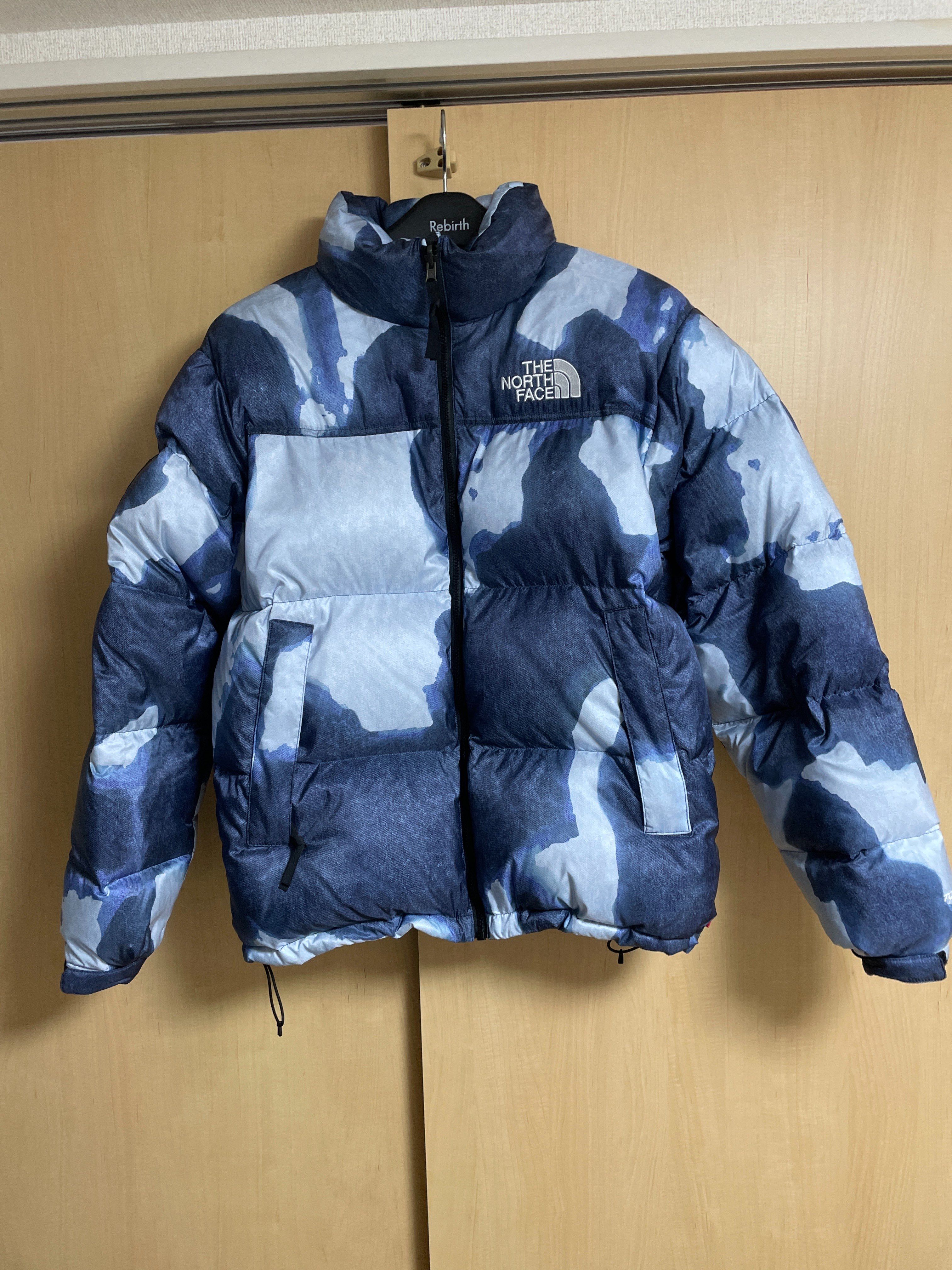 Supreme x The North Face Bleached Denim Print Nuptse Jacket "Indigo"