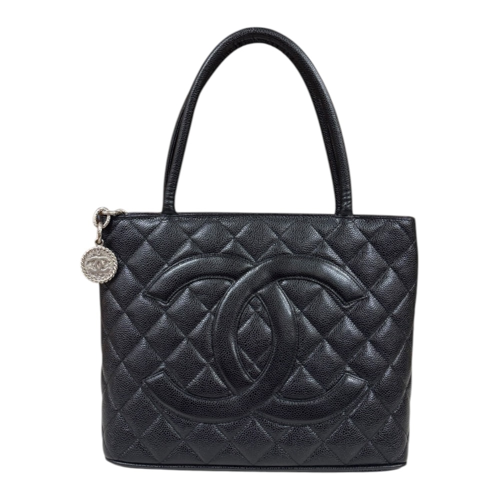シャネル 復刻トート トートバッグ キャビアスキン A01804 ブラック レディース CHANEL  中古