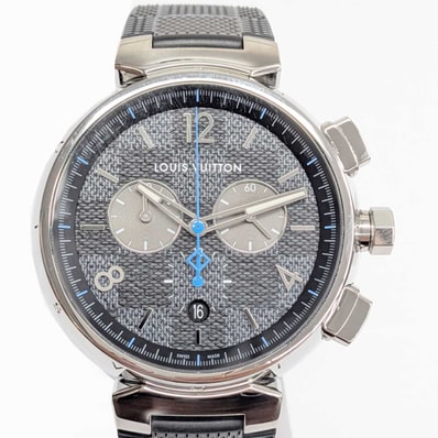 LOUIS VUITTON ルイ・ヴィトン タンブール GM ダミエ グラフィット クロノグラフ 腕時計 QA094 ステンレススチール ラバー ブラック クオーツ メンズ【中古】