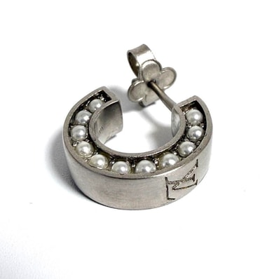 【片耳1個のみ】ルイヴィトン メンズ フープ ピアス モノグラム フェイクパール