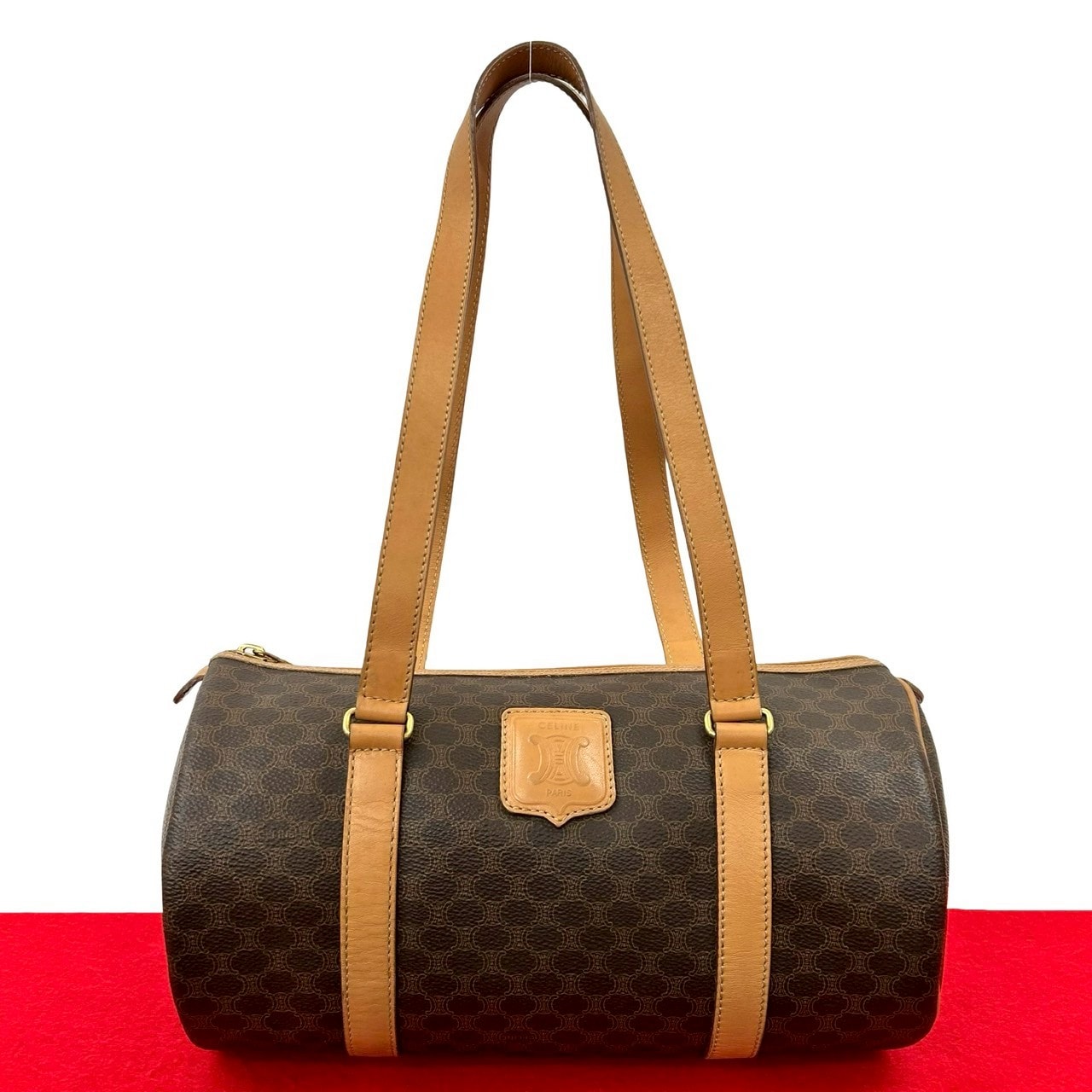 CELINE セリーヌ マカダム ブラゾン レザー PVC ハンドバッグ ブラウン
232-9