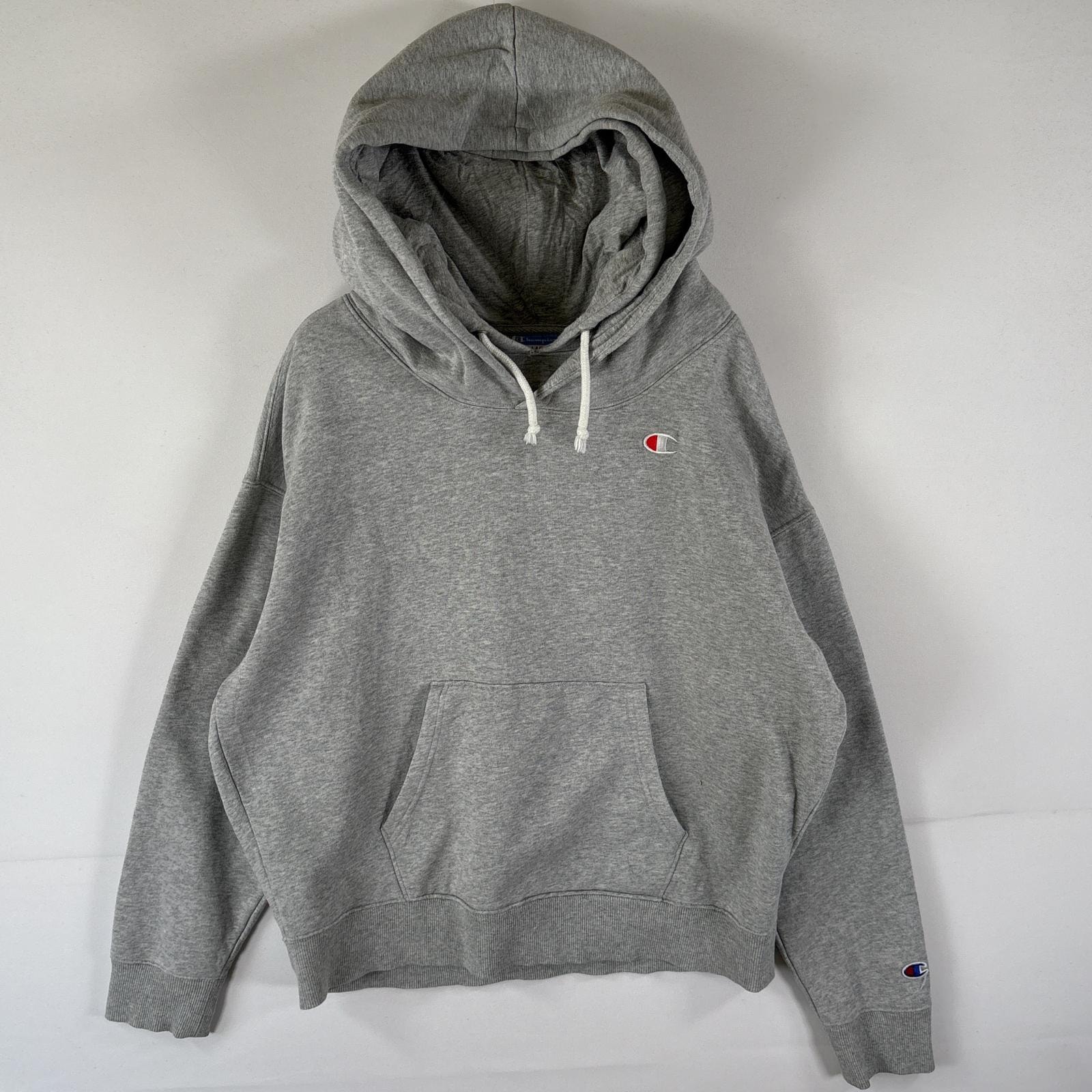 古着 チャンピオン Champion パーカー スウェット ワンポイントロゴ刺繍 ダブルフード プルオーバー  大きいサイズ XL  グレー レディース