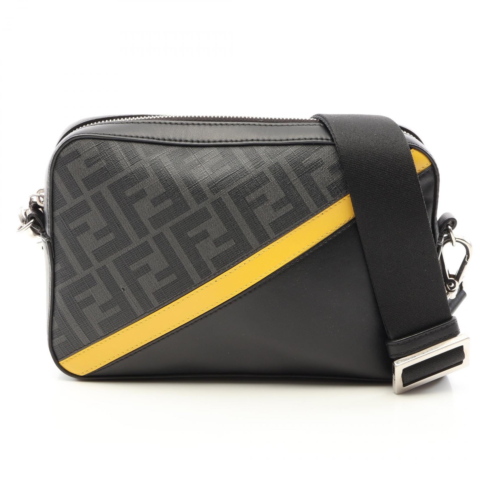 フェンディ FENDI ダイアゴナル カメラケース ズッカ ショルダーバッグ バッグ PVCコーティングキャンバス レザー メンズ グレー系 / ブラック系 / イエロー系 7M0286 【中古】