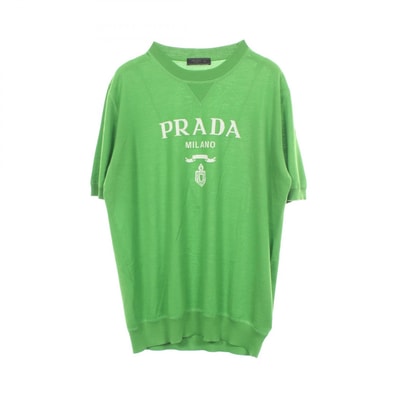 プラダ PRADA ロゴ 半袖 クルーネック ニット 衣料品 トップス ウール メンズ グリーン系 / ホワイト系 【中古】
