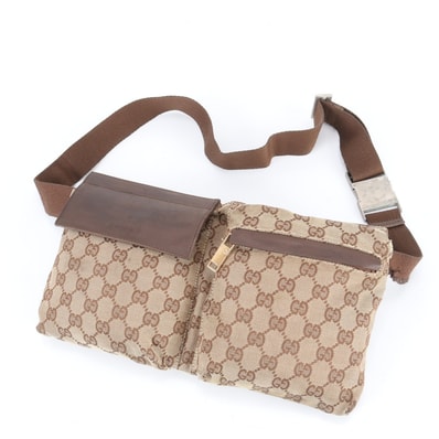 グッチ GGキャンバス 28566 ボディバッグ レザー×キャンバス