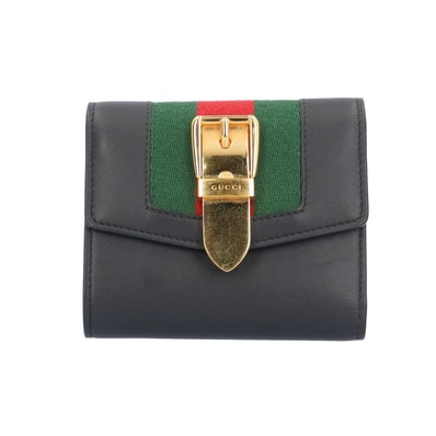 グッチ シルヴィ シェリーライン 三つ折り財布 レザー 476081 レディース GUCCI 中古