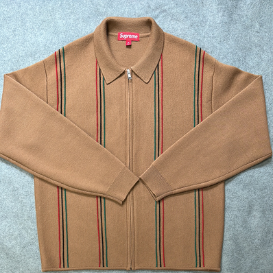 Supreme Stripe Zip Up Polo Sweater "Tan"