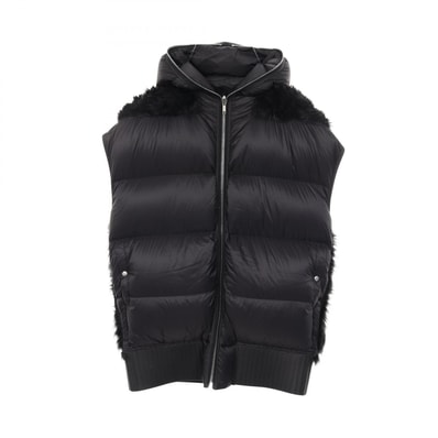 リックオウエンス Rick Owens リバーシブル スリーブレス フーディ ダウンベスト 衣料品 アウター ナイロン ラムレザー / シアリングファー メンズ ブラック系 【中古】