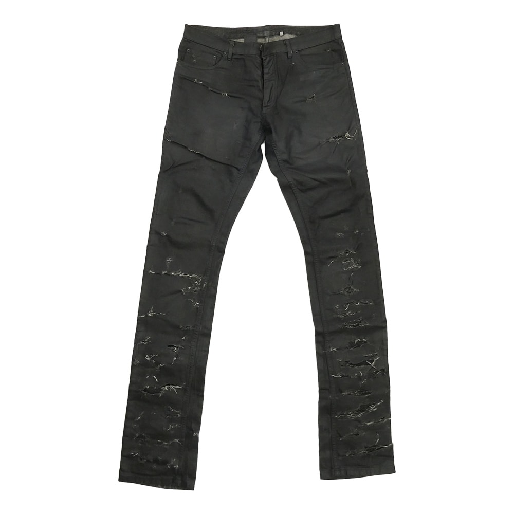 DIOR HOMME ディオールオム デニムパンツ 04SS 4EH1018686 エディ期 Strip デストロイ加工 コーティング デニム パンツ ブラック系 32【中古】