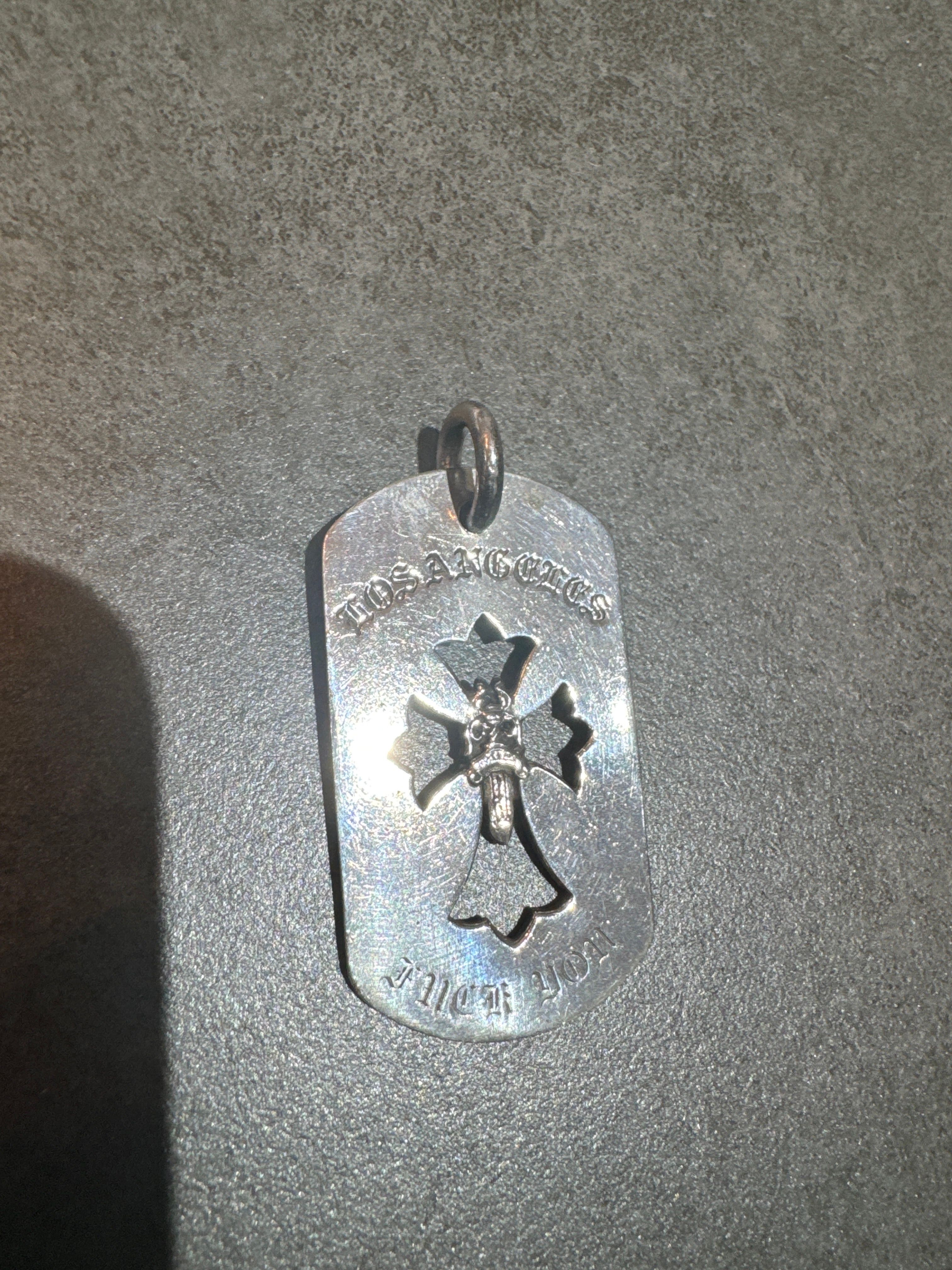 Chrome Hearts Dog Tag L Cross Dagger La Fuck You "Silver"