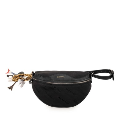 バレンシアガ スーベニア XS ボディバッグ チェーン チャーム ショルダーバッグ ブラック キャンバス レザー メンズ BALENCIAGA 【中古】