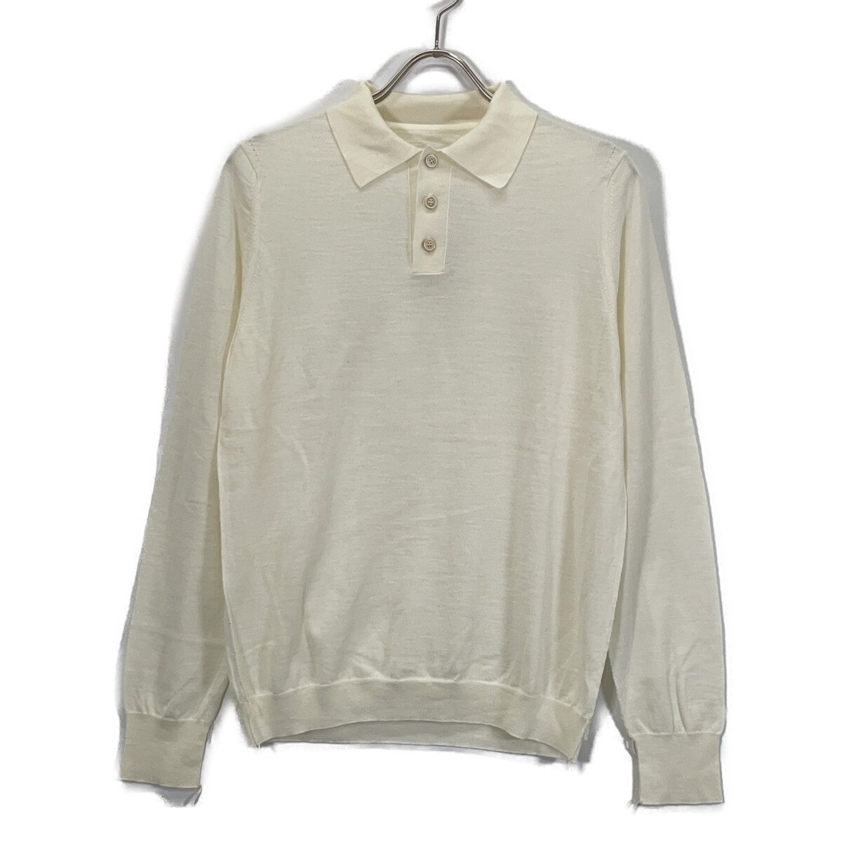 メゾンマルジェラ S51GL0052 24年 ホワイト ウール100 ニットロングスリーブポロシャツ S