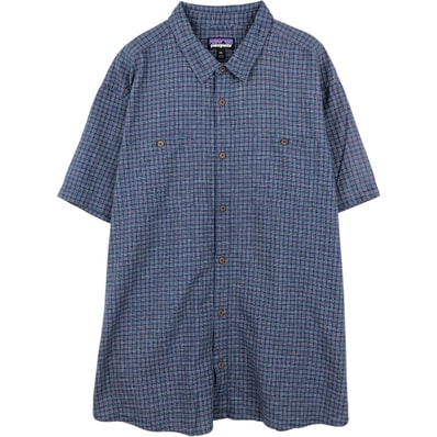 古着 パタゴニア Patagonia バックステップシャツ 53139SP23 チェック柄 半袖 コットン×ヘンプシャツ ボックスシャツ メンズXXL相当/eaa660600