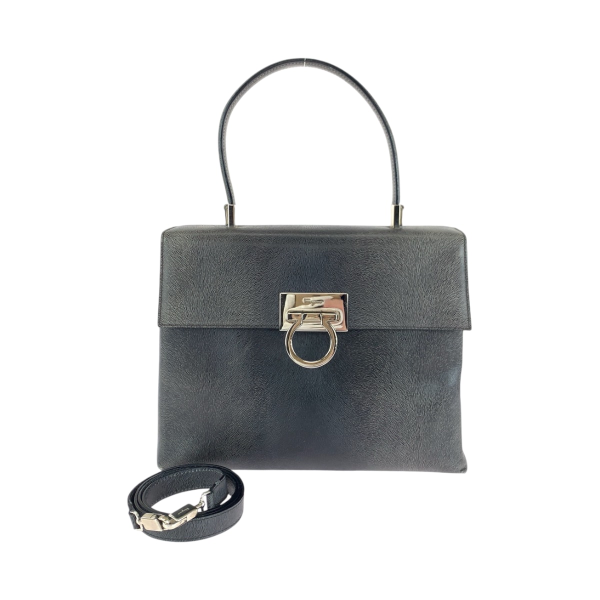 Salvatore Ferragamo サルヴァトーレフェラガモ ガンチーニ グレー シルバー金具 レザー ハンドバッグ ショルダーバッグ 2way 600928 【中古】
