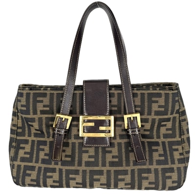FENDI フェンディ トートバッグ ズッカ ハンドバッグ 肩掛け キャンバス レザー ブラウン 茶 ゴールド金具 レディース【中古品】