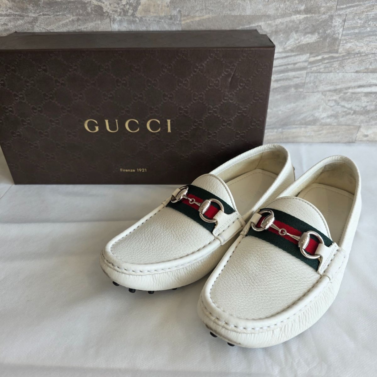 GUCCI グッチ ドライビングシューズ ホースビット シェリーライン ローファー 265309 レザー ホワイト レディース【中古】