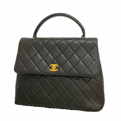【6ia0608-k】シャネル ハンドバッグ マトラッセ ラムスキン ブラック ゴールド金具【中古】レディース