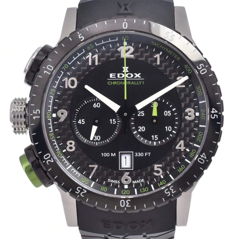 エドックス EDOX 10305-3NV-NV クロノラリー1 クロノグラフ デイト ブラック クォーツ メンズ 美品 内箱・保証書付き 腕時計 G#149930