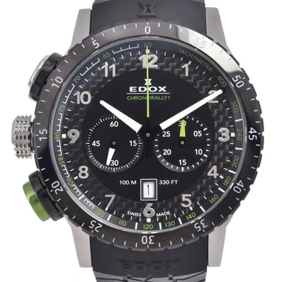 エドックス EDOX 10305-3NV-NV クロノラリー1 クロノグラフ デイト ブラック クォーツ メンズ 美品 内箱・保証書付き 腕時計 G#149930
