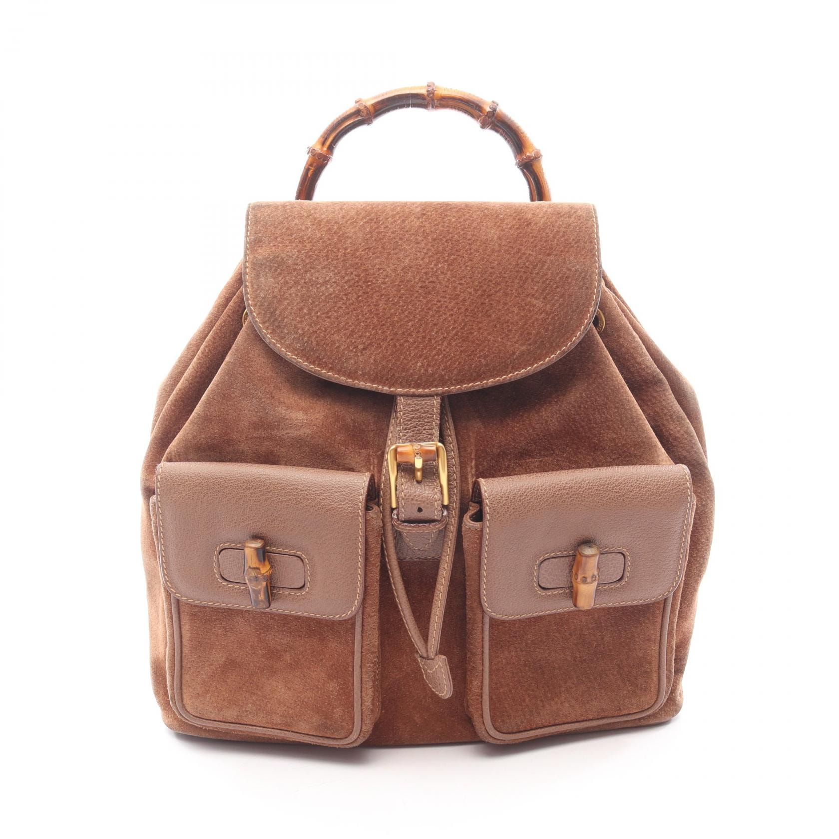 グッチ GUCCI バンブー リュックサック バックパック バッグ スウェード レザー レディース ブラウン系 003・1998・0016 【中古】